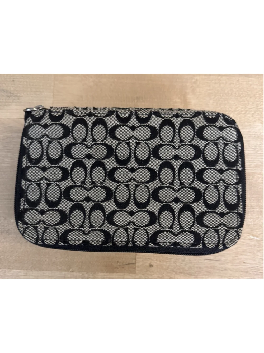 Authentic COACH Signature Monogram Travel Zip Around Jewelry Case BLACK